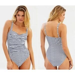 Niptuck Swim Santorini Tummy Control Swimsuit Blue/White Pool Beach Navy Size 8